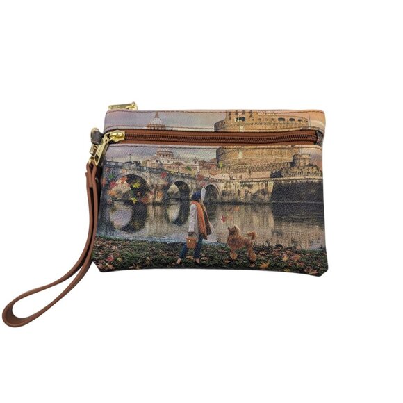 Y Not? Womens European Scenic Wristlet Wallet Print & Gold Zipper Accents - Picture 8 of 11